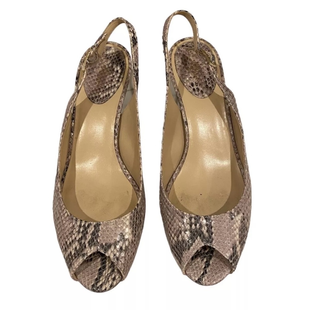 Cole Haan Nike Air Slingback Reptile Snakeskin Heels Peep Toe 10 Neutral Tan